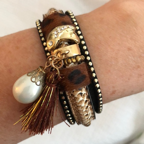 Tribal bling wrap bracelet leather studded - Picture 1 of 5